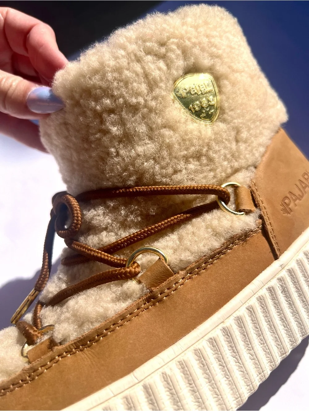 Pajar CANADA Ceria Sneaker Boot - Sherling Lined Bootie - in Cream & Tan Fur